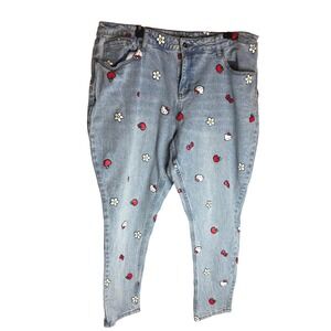 Hello Kitty by Sanrio Womens Light Wash Allover Print Denim Jeans Size 18 Blue